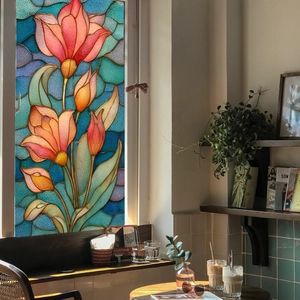 Détail du film de fenêtre décoratif tulipe avec effets de lumière artistique