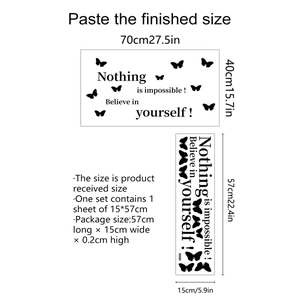 Nothing is impossible wall sticker with butterflies for room decoration 70x40cm