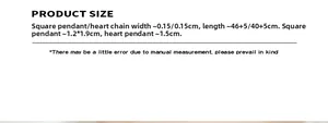 Guide des tailles détaillé pour les colliers dorés avec pendentifs cœur et plaque carrée