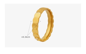 Detailed view of gold plated titanium steel wave ring showing 0.36cm width measurement