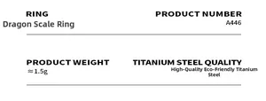 Detailed spec sheet for titanium steel dragon scale ring weighing about 1.5 grams