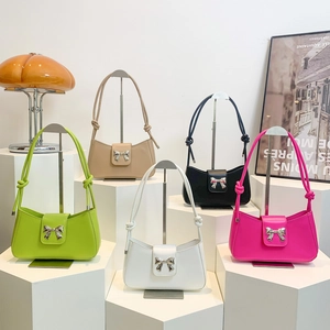 Trend trendy minimalist PU leather underarm bag with metal bow buckle in five colors