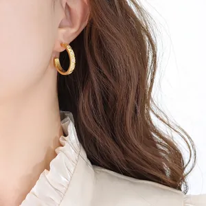 18K gold plated wide hoop earrings with starburst zircon inlay for women