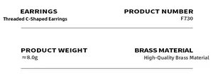 Detailed specs for French twist C-shape earrings made of brass material, style F730