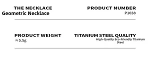 Specifications of titanium steel relief necklace showing P1038 SKU and 5.5g weight info