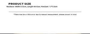 Size chart showing 40+5cm length and 1.7x2.0cm pendant for geometric necklace