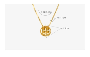 Close-up of golden hollow double happiness pendant necklace with 40+5cm chain details