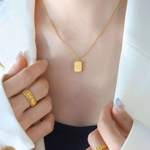 Pendant Necklace 18K Gold Plated Titanium Steel Square Block Letter Minimalist Jewelry Gift For Women