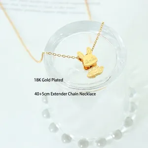 Collier pendentif lapin mignon plaqué or 18K avec chaîne réglable de 40+5cm de long