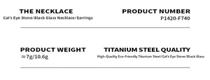 Detailed specifications for hip-hop catseye and black glass titanium jewelry set