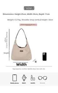 Detailed size chart for the corduroy handbag showing dimensions and strap height info