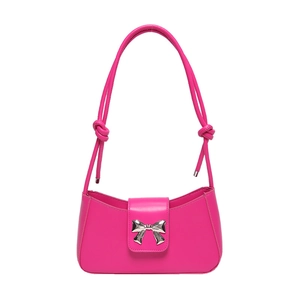 Fuchsia single shoulder underarm bag with silver butterfly buckle and knot strap detail