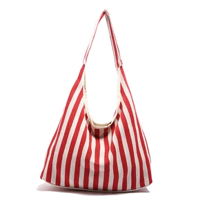 Sac fourre-tout classique en toile à rayures rouges et blanches avec grande capacité d'épaule