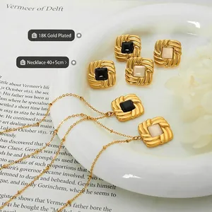 Vintage gold plated jewelry set featuring twist texture necklaces and stud earrings