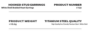 Detailed specifications of titanium steel heart earrings with white shell and hook design