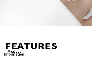 Close-up detail showing the product features section and minimalist brand vision text