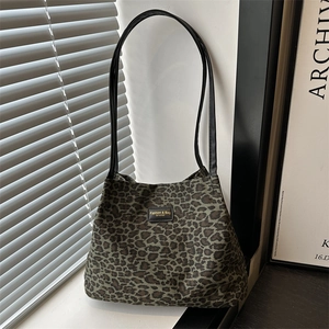Borsa Tote da Donna a Grande Capacità con Stampa Leopardata Borsa a Spalla in Tela con Tracolla in Pelle PU Vintage Borsa Sottobraccio per Pendolarismo Quotidiano