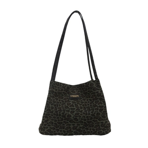 Borsa shopping rétro con stampa leopardata, manici in pelle nera e logo fashion