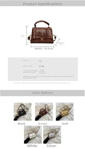 Détails des dimensions du sac à main en cuir PU motif crocodile avec ses bandoulières