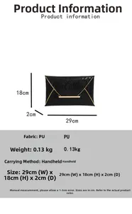 Detail view of black PU leather envelope clutch with snakeskin texture and gold metal trim