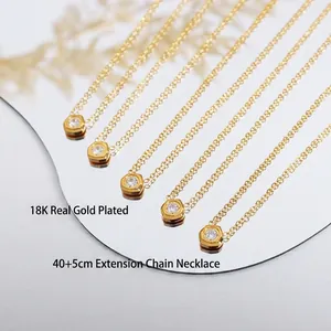 18K gold plated meteorite hexagon necklace with zircon pendant and adjustable chain