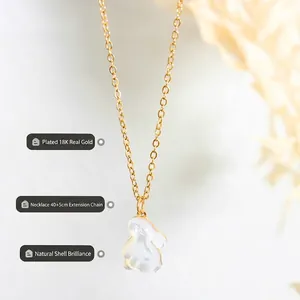 Elegante 18K vergoldete Halskette mit Hasenanhänger aus Muschel und verstellbarer Kette