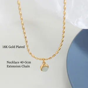Collier plaqué or 18K avec pendentif en pierre verte et chaîne ajustable de 40+5cm