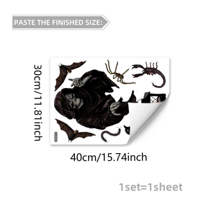 Halloween window decals featuring grim reaper, bats and spiders on a single 30x40cm sheet