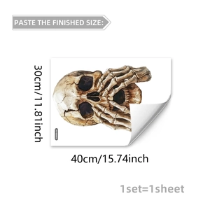 Detail view of skeleton skull and hand wall sticker with dimensions 30x40cm and model D20099
