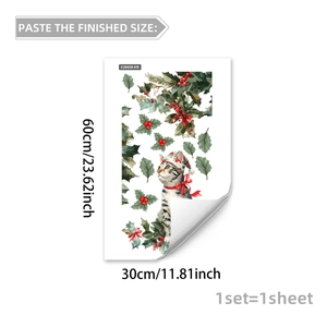 Detailed size chart for Christmas cat wall sticker measuring 30x60cm on a white background
