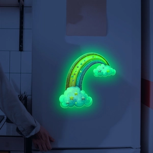 Glow-in-the-dark wall stickers with rainbow, cloud and stars on a dark background