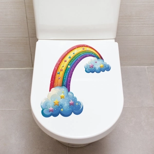 Luminous rainbow and cloud waterproof stickers for toilet lid decoration in kids bathroom