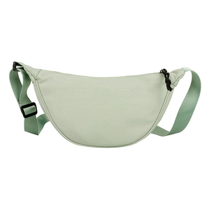 Minimalist mint green nylon crescent crossbody bag with adjustable wide strap and zipper