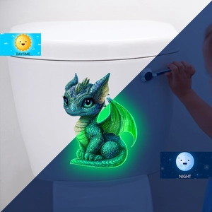 Luminous green dragon wall sticker showing daytime and glowing nighttime decorative effects
