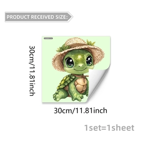 Luminous green sea turtle wall sticker featuring a cute cartoon turtle with a straw hat