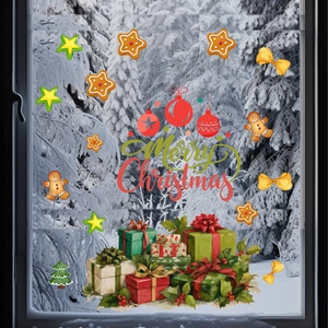 Christmas gingerbread man and gift window stickers for festive home glass decoration