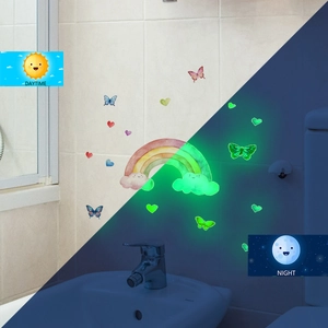 Luminous rainbow, heart and butterfly wall stickers with day and night glow effect display