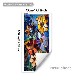Vue à plat du film décoratif mosaïque pour fenêtre avec tournesols et dimensions 45x100cm