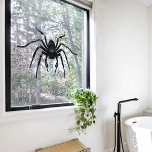 Realistische zwarte spin en web statische raamsticker voor Halloween decoratie