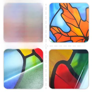 Detailed close-up of double-sided autumn maple leaf window stickers with stained glass texture