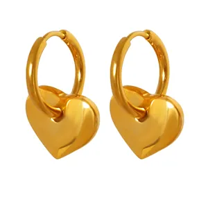 Orecchini A Cerchio Con Pendente A Cuore Acciaio Al Titanio Placcato Oro 18K Lucidato A Specchio Gioielli Da Donna