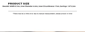 Size chart showing bracelet diameter of 6.4cm and earring dimensions of 1.8x2.2cm