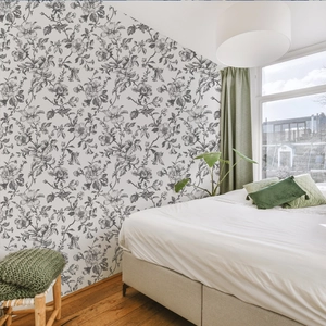 Vintage black and white floral wallpaper with sketch art pattern for bedroom wall decor