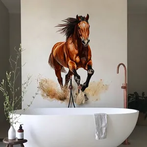 Sticker mural moderne cheval marron à l'aquarelle pour salon et décoration de bain