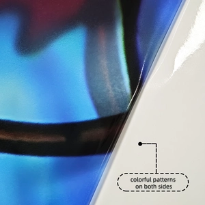 Detailed close-up of double-sided colorful pattern printing on static window cling