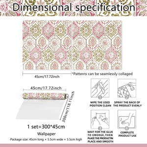Details von rosa und grünem Mandala-Wallpaper mit 45x300cm Größenangaben und Maßen