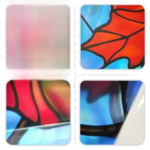 Detail of stained glass style maple leaf window film showing front and reverse textures