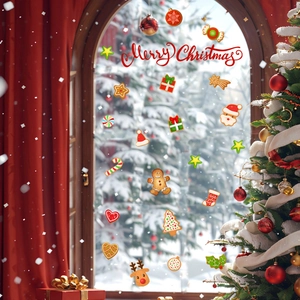 Festive Merry Christmas window decals set with gingerbread man and Santa for glass decor