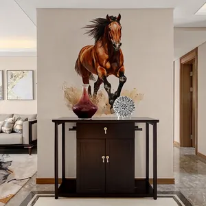 Sticker Mural Créatif Cheval au Galop PVC Auto-Adhésif Imperméable Aquarelle Animal Mural pour Chambre Salon Décoration de Fond Maison
