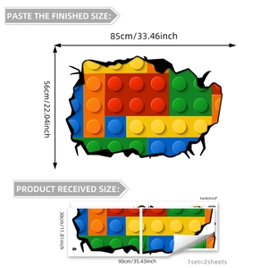 Adesivo murale 3D mattoncini colorati effetto buco nel muro per cameretta, 85x56cm